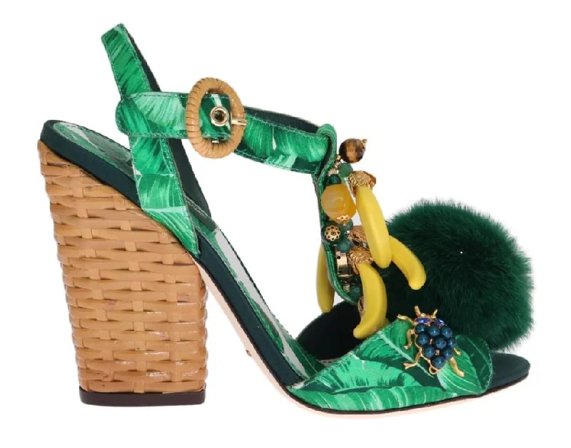 Banana Leafs Crystal Fur Sandals