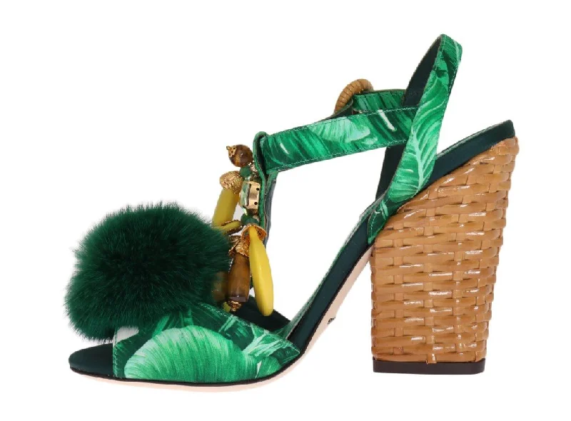 Banana Leafs Crystal Fur Sandals