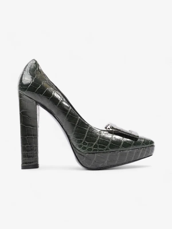 Roger Vivier Croc-Effect Heel 110mm Green Embossed Leather EU 38.5 UK 5.5