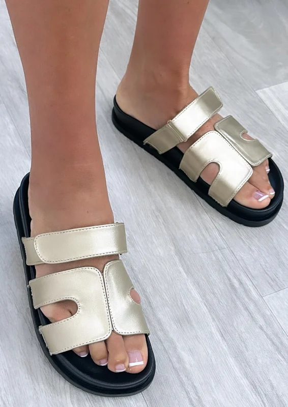 Dymphna Gold Velcro Strap Sliders