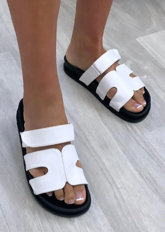 Dymphna White Velcro Strap Sliders