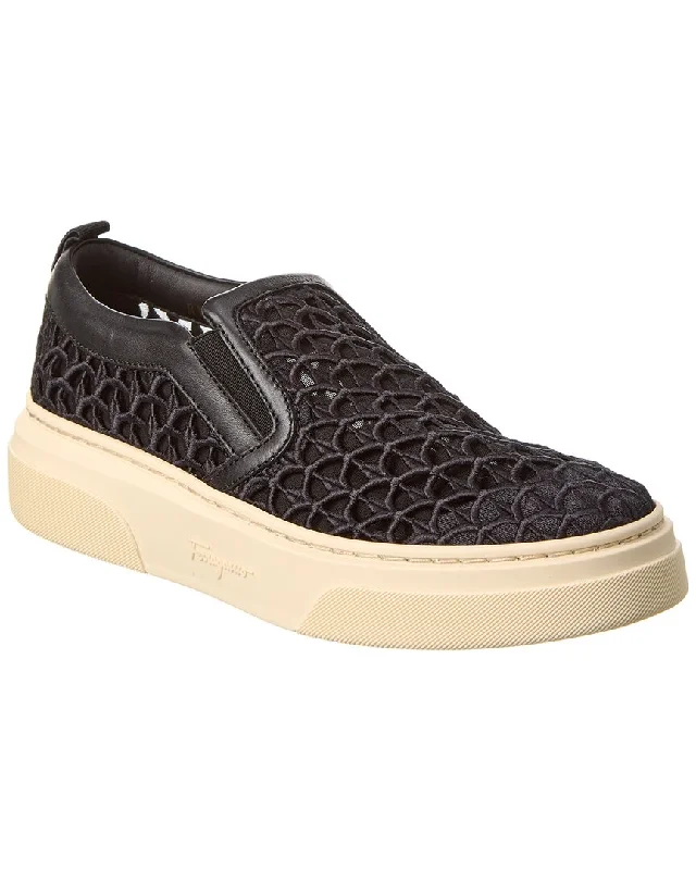 Ferragamo Cassina La Leather-Trim Slip-On Sneaker