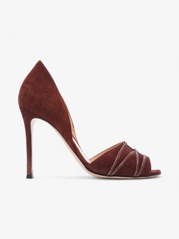 Gianvito Rossi Open Toe Heels 100 Burgundy Suede EU 37.5 UK 4.5