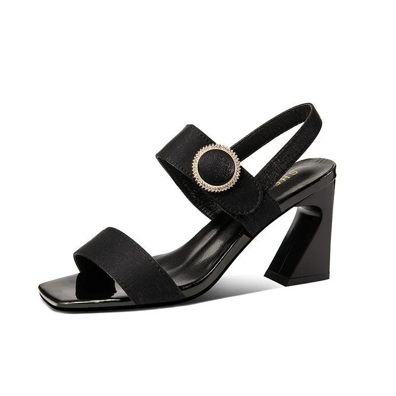 C2C Korean Style Metal Buckle Thick Heel Women Sandals