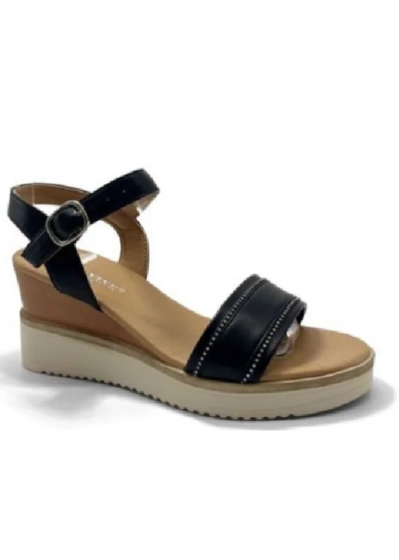 Kim Black Wedge Sandals