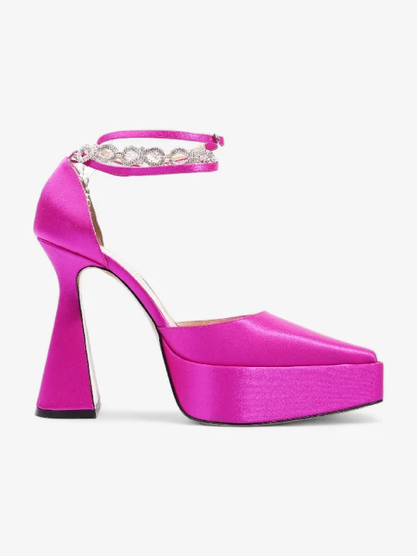 Mach & Mach Bow Chain Platform Pumps 140mm Pink Satin EU 39 UK 6