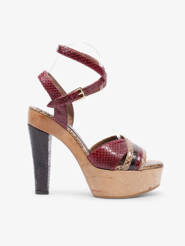 Marni Embossed Python Platform Heel 95mm Brown / Red Leather EU 37 UK 4