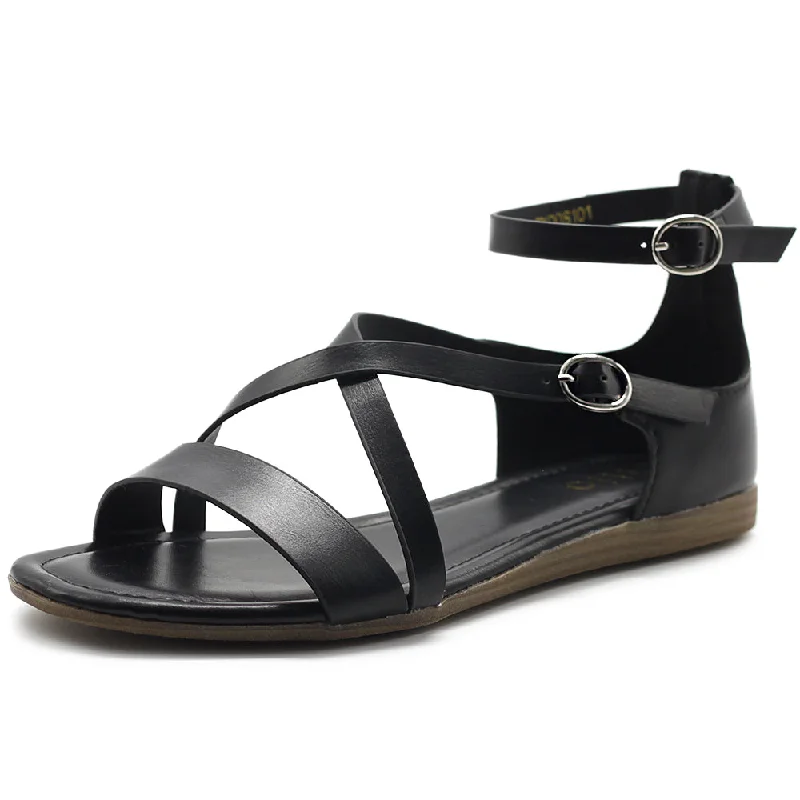 Ollio Women's Shoes Two Buckled Cross Straps Flat Sandals