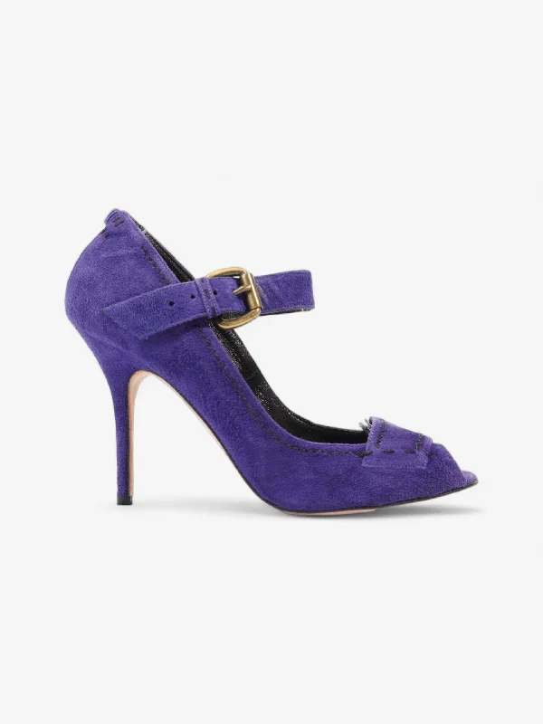 Manolo Blahnik Peep-Toe Mary-Jane Heels 80mm Purple Suede EU 39.5 UK 6.5