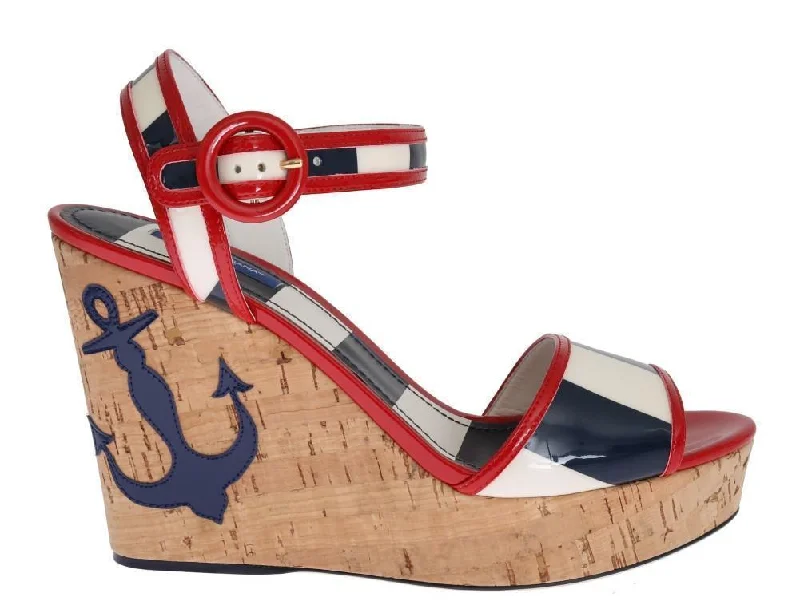 Red White Blue Wedges Platform Sandals