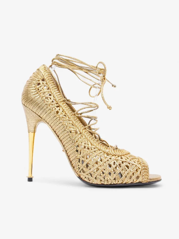 Tom Ford Lace Up Heel 100 Gold Leather EU 38 UK 5