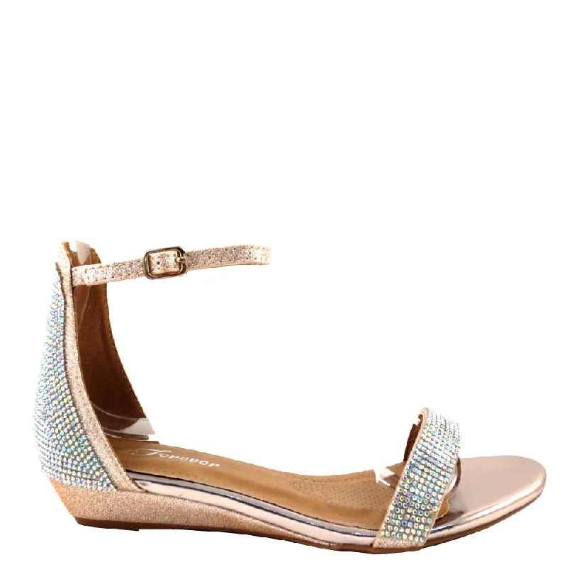 Forever Rhinestone Detail Open Toe Ankle Strap Sandal Wedges - Elina 12