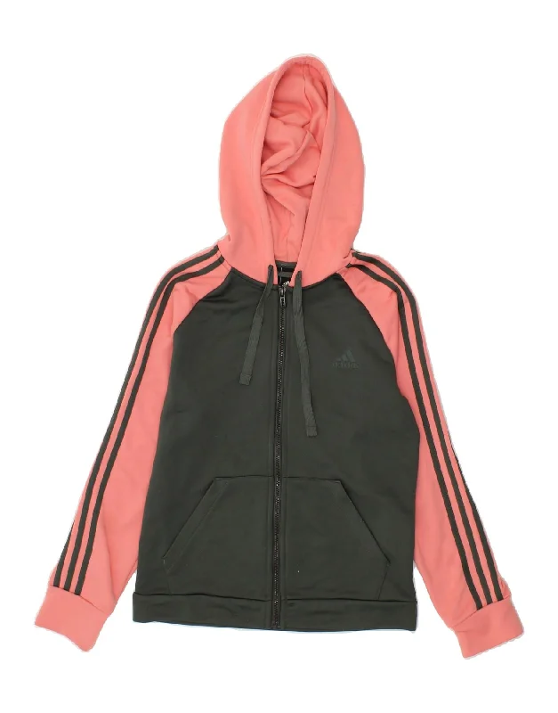 ADIDAS Womens Zip Hoodie Sweater UK 12 Medium Multicoloured Colourblock