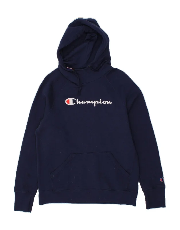 CHAMPION Womens Oversized Graphic Hoodie Jumper UK 10 Small Navy Blue