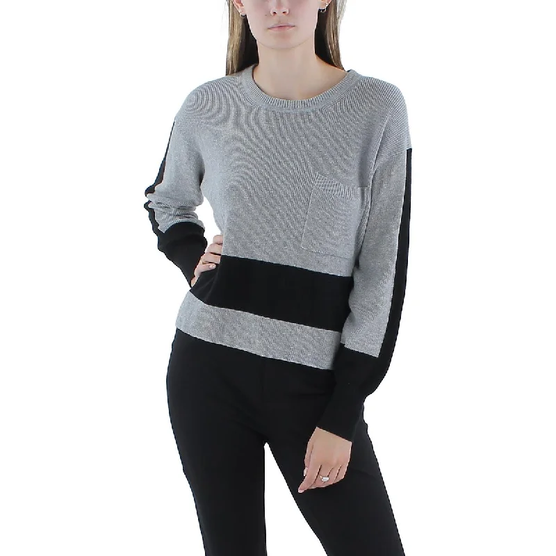 DKNY Jeans Womens Ribbed Knit Heathered Crop Sweater