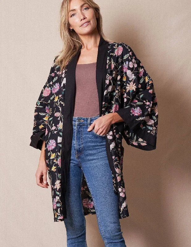 Fair Trade Short Kimono - Black Multi