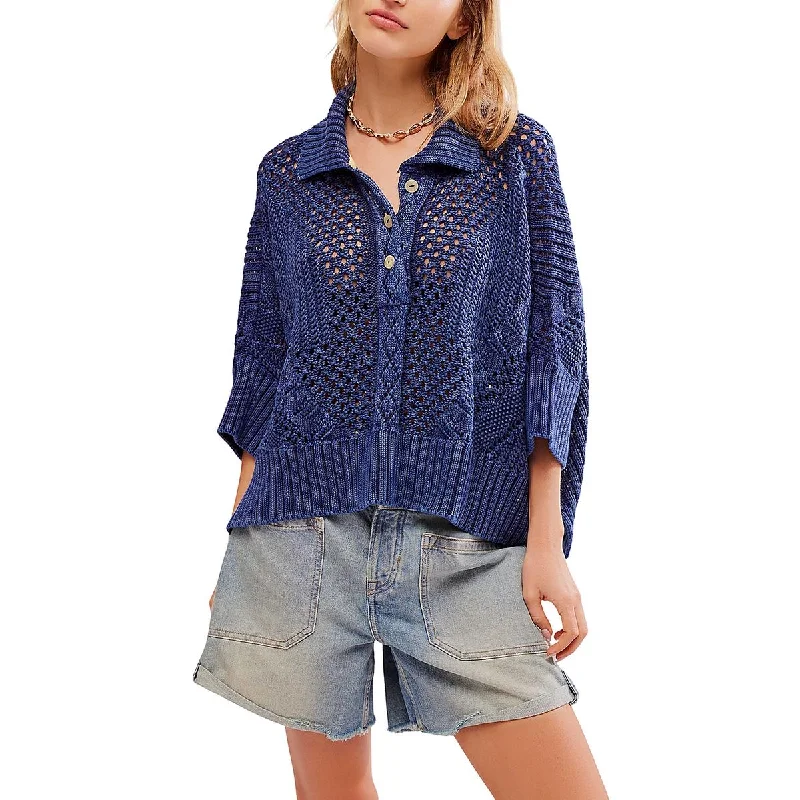 Free People Womens Eyelet Pullover Sweater