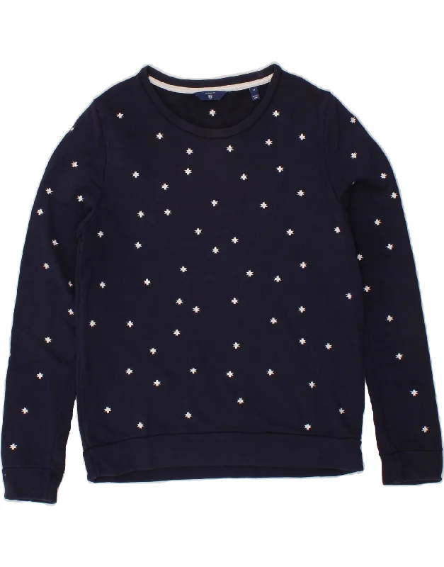 GANT Womens Sweatshirt Jumper UK 14 Medium Navy Blue Spotted Cotton