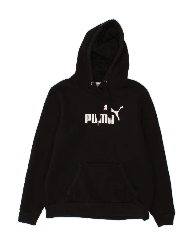 PUMA Womens Graphic Hoodie Jumper UK 14 Medium  Black Cotton