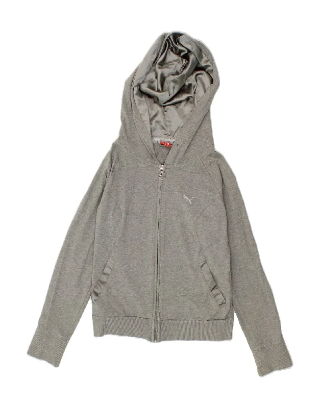 PUMA Womens Zip Hoodie Sweater UK 10 Small  Grey Cotton