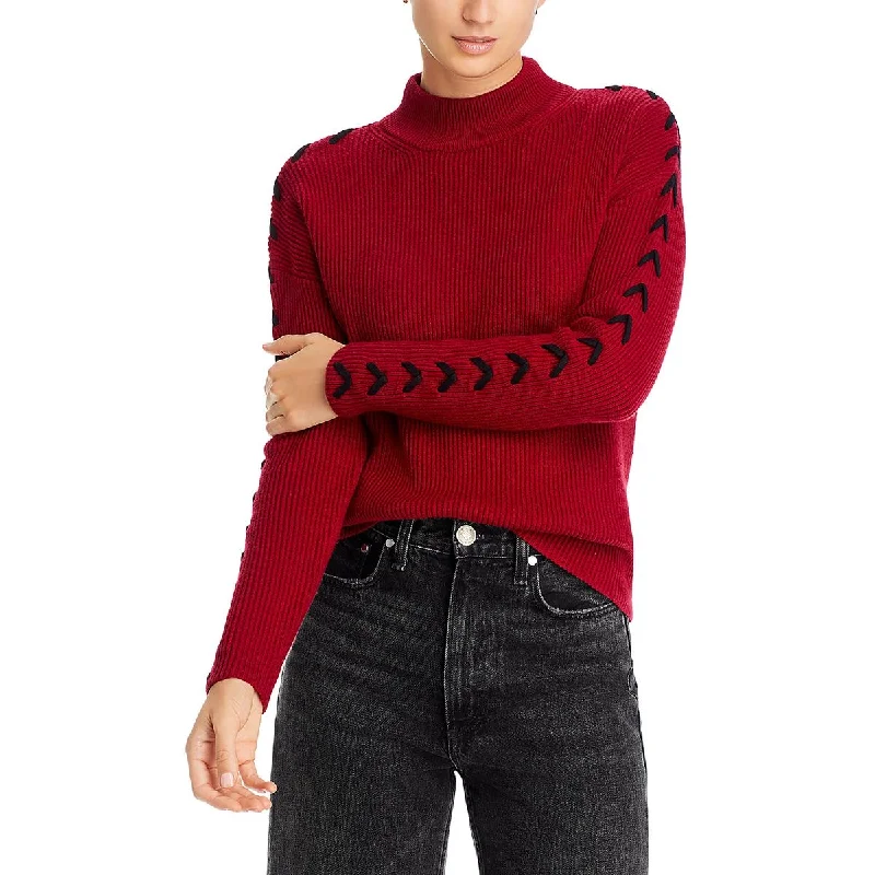 T Tahari Womens Lace-Up Pullover Mock Turtleneck Sweater