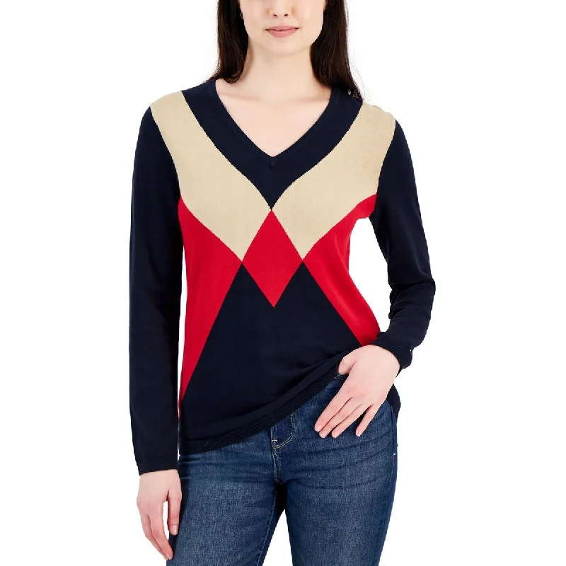 Tommy Hilfiger Womens Cotton V-Neck Pullover Sweater