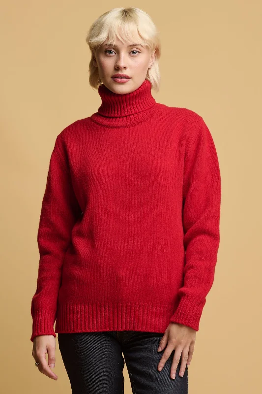 Women's Lambswool Roll Neck - Red