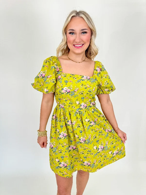 Floral Back Cutout Mini Dress In Celery