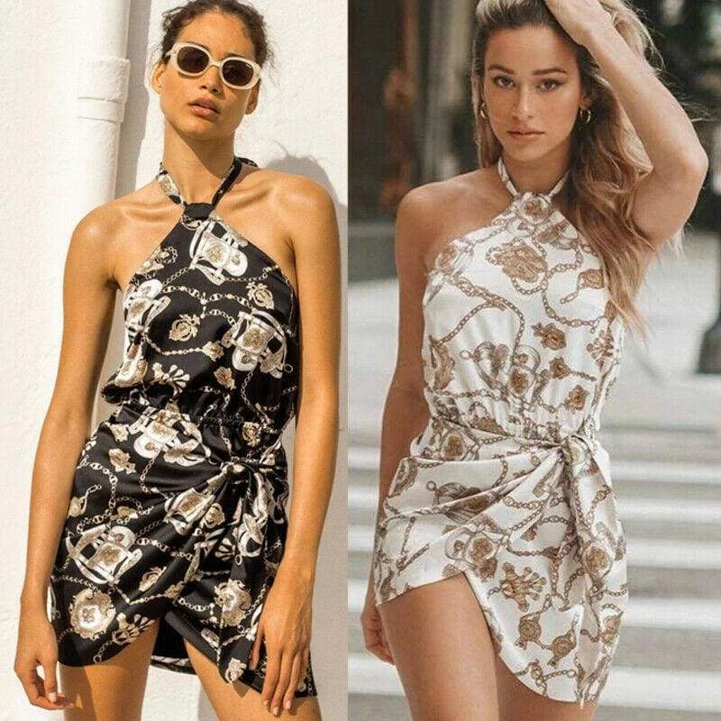 FashionSierra - Floral Backless Mini Dress Women Ladies Sleeveless High Waist Evening Party Summer Dress Fashion Slit Print Dress Sundress