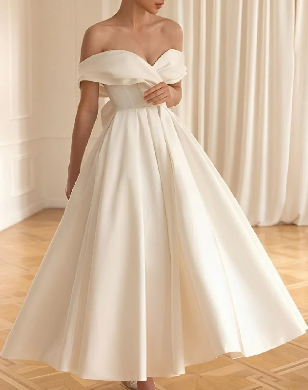 A-Line/Princess Off-the-Shoulder Ankle-Length Wedding Dress