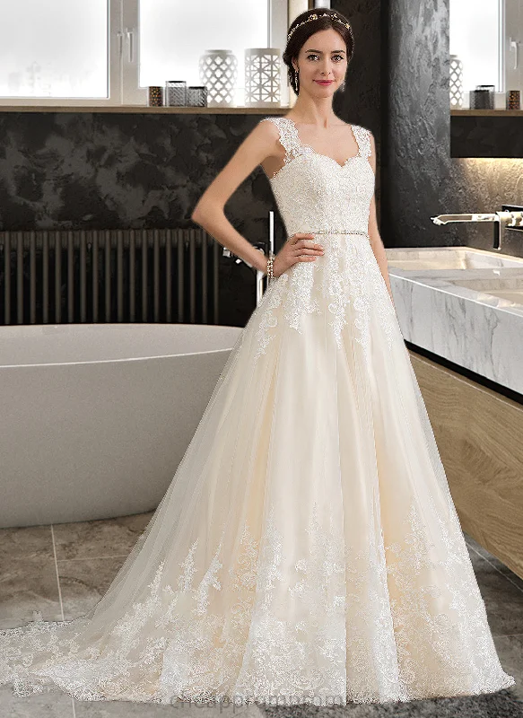 Brittany Ball-Gown/Princess Sweetheart Court Train Tulle Wedding Dress With Beading Sequins STIP0013813