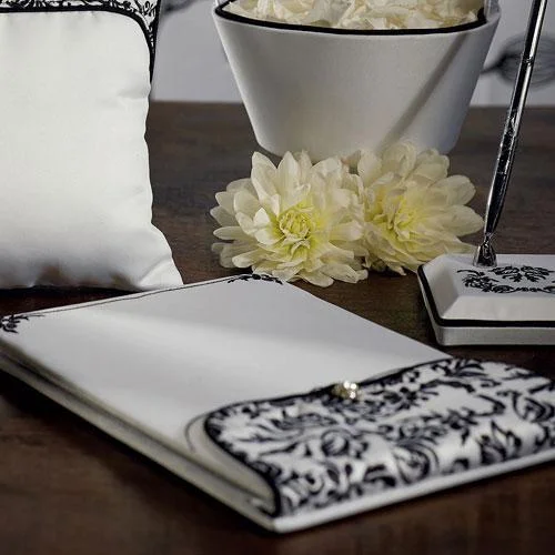 Love Bird Damask in Classic Black and White Guest Book (Pack of 1)