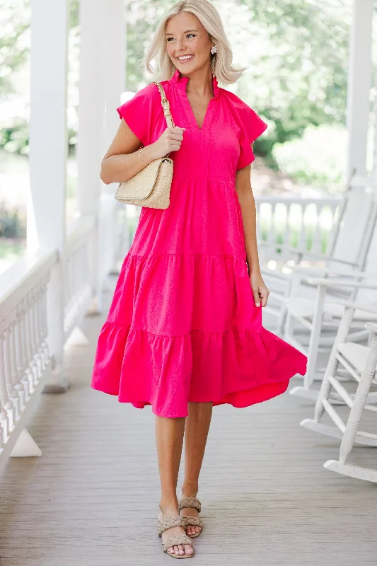 Fully Invested Fuchsia Pink Midi Dress