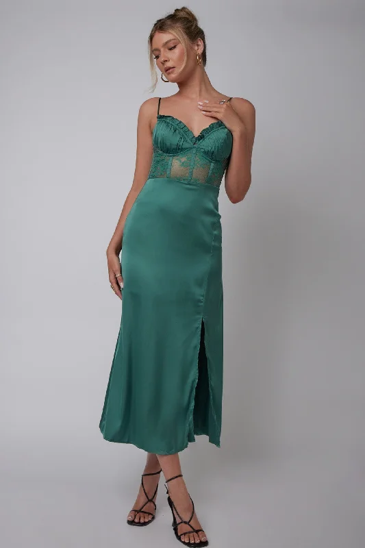 Trophy Lace Bodice Midi Dress Emerald