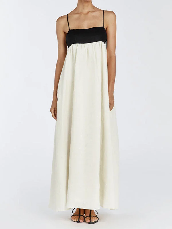 Bicolor Loose Backless Camisole Maxi Dress