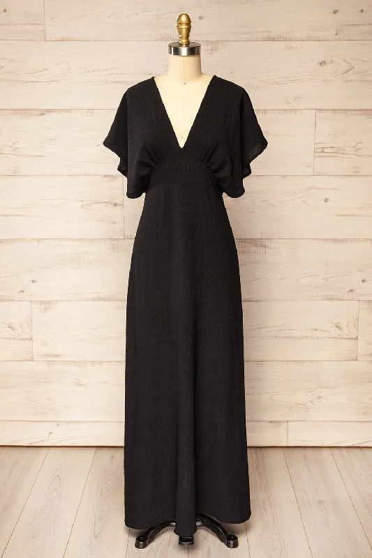 Scalloway | Black Maxi Dress w/ Bat Sleeves