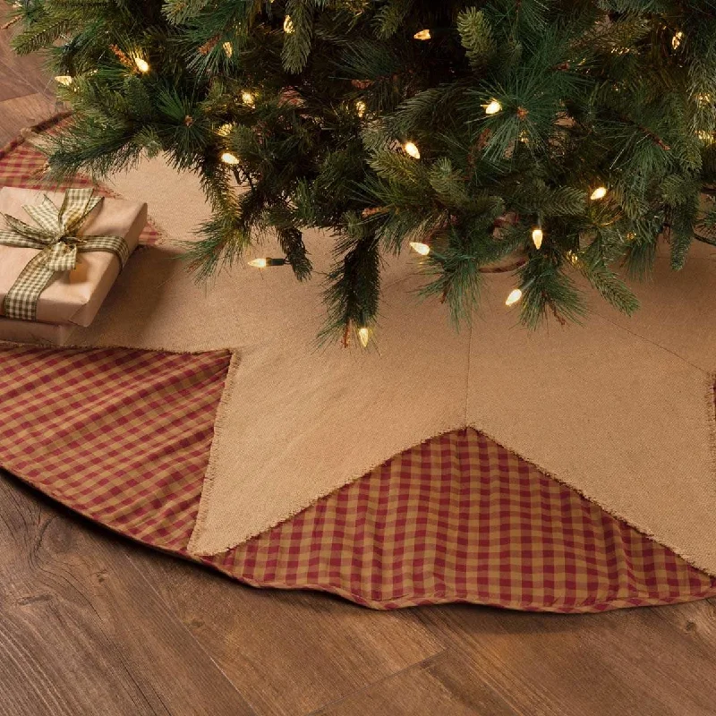 Burgundy Check Star Christmas Tree Skirt 60 VHC Brands