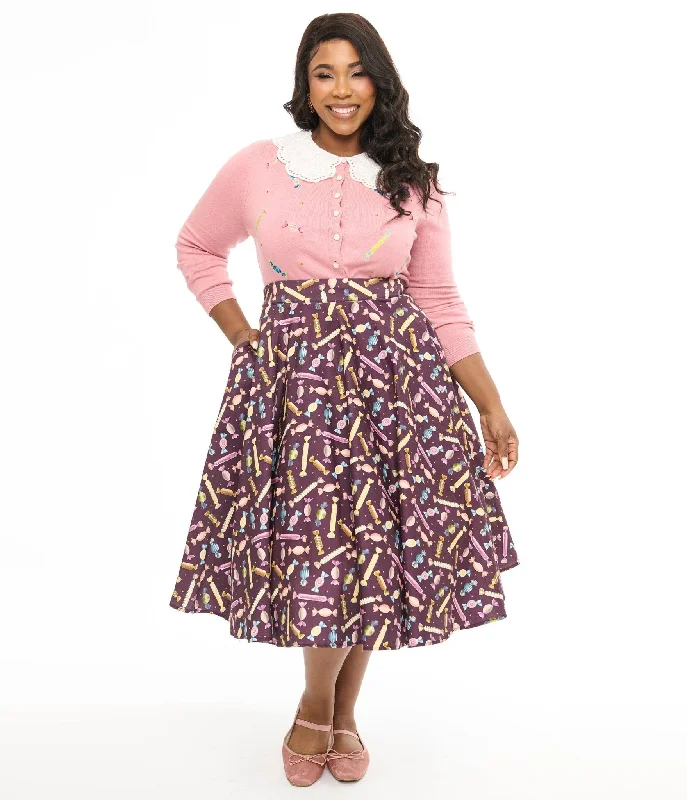 Royal Monk Plus Size 1950s Eggplant & Candy Swing Skirt