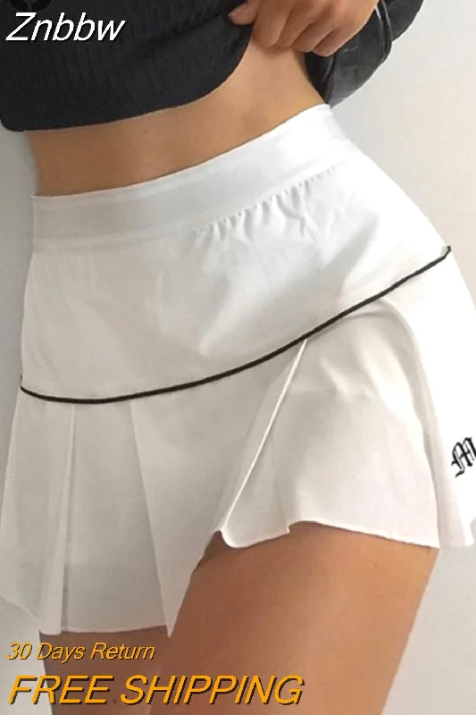 Znbbw Goth High Waist Letter Embroidery Skirts Retro Patchwork Mini Skirts short Bottoms Streetwear Women Gym Y2K Pleated Skirt