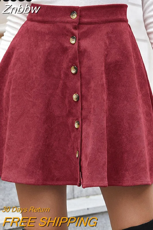 Znbbw High Waist Single Breasted Corduroy A Line Skater Skirt 2023 Winter Women Elegant Vintage Mini Skirts School Girl