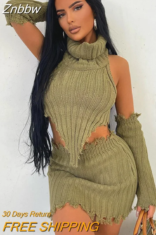 Znbbw Women Knitted Tops Mini Skirts Two Piece Sets Fall Outfits Streetwear 2023 Fall Clothing Wholesale Items For Business