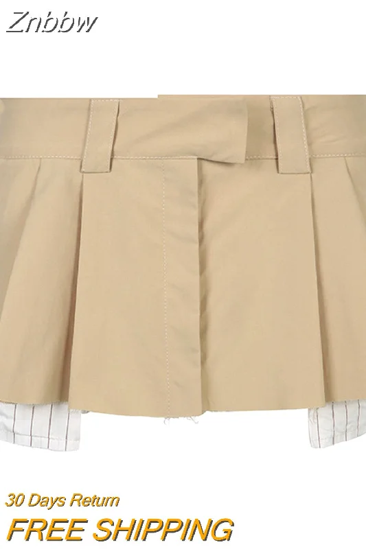 Znbbw Women's Mini Skirt Y2K Khaki Pleated Skirt Low Waist Pocket Vintage Button Skirt Prepply Vintage Mini Cargo Skirt Korean Version