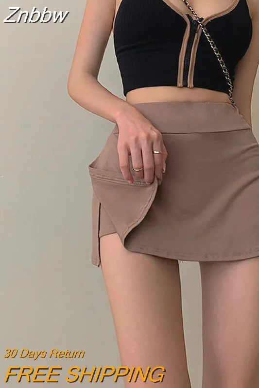 Znbbw y2k dark mini skirt Korean fashion casual skirt 90s vinatge summer irregular split high waist elastic sports skirt women