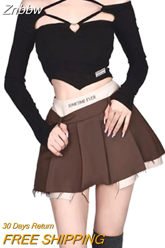 Znbbw Y2K Designer dark Fake two-piece women's skirt American letter jk street pleated skirt gothic vintage mini skirt Summer