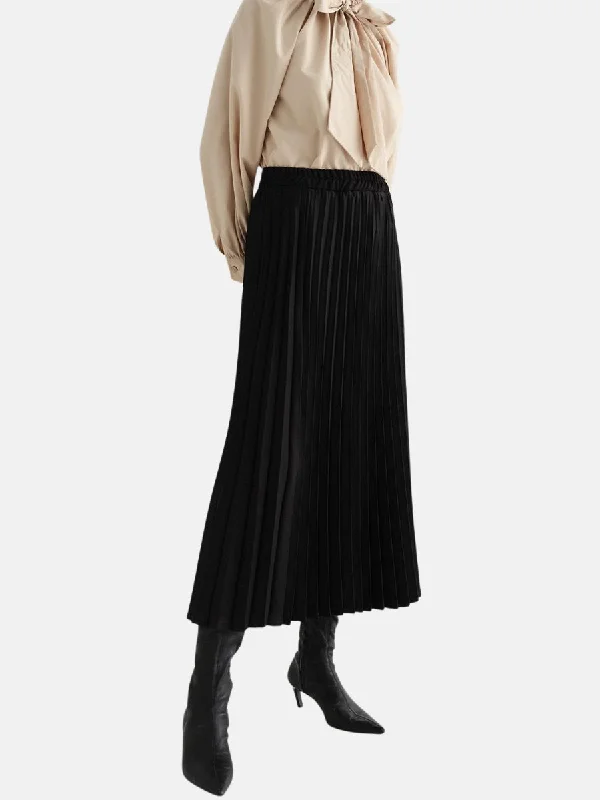 Athens Pleated Long Skirt Black