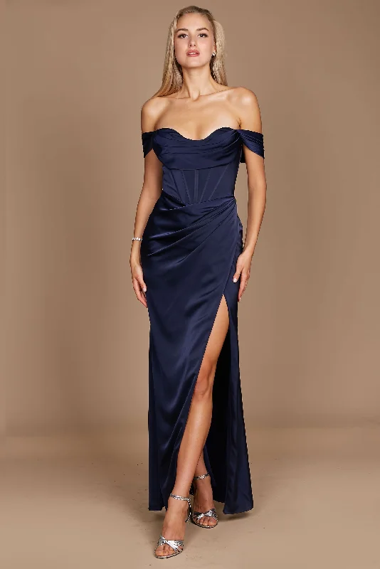 Dylan & Davids Corset Satin Formal Evening Dress Navy