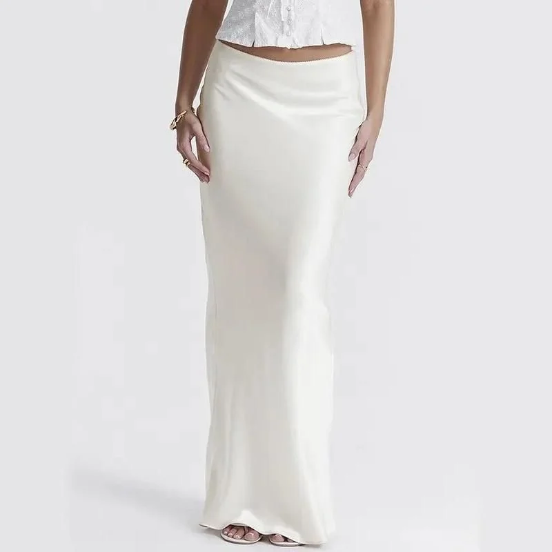 Elegant High Waist Satin Maxi Skirt