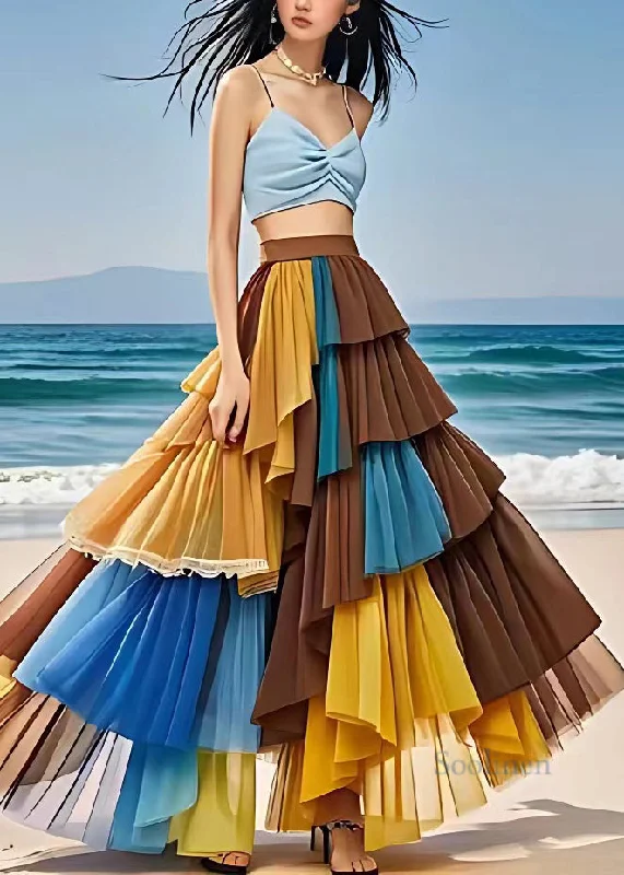 Elegant Multi Elastic Waist Chiffon Maxi Skirts