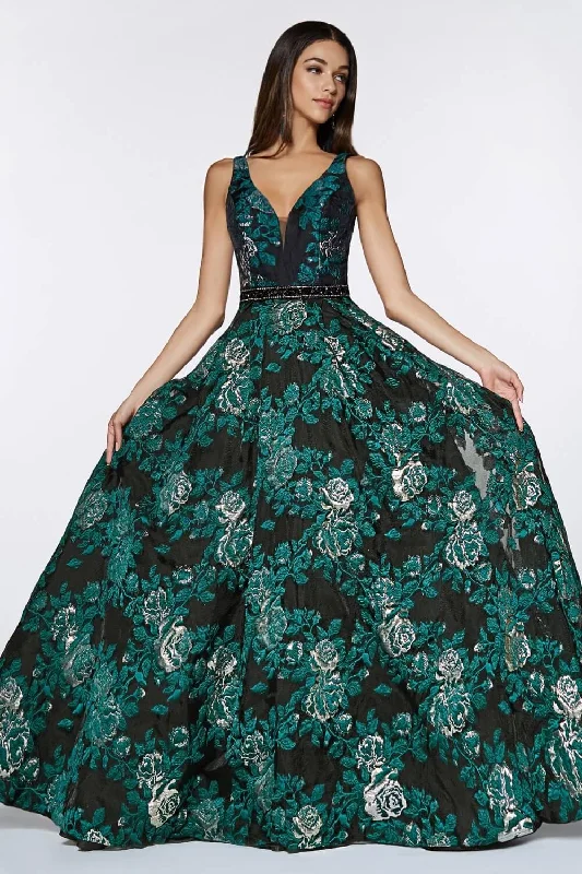 Cinderella Divine CR821 Floral Ball Gown Long Prom Dress