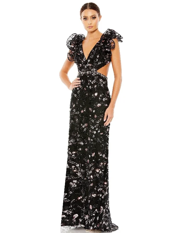 Mac Duggal 68043 Long Cap Sleeve Floral Formal Gown